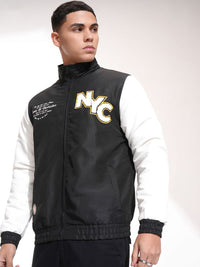 HIGHLANDER Men Mock Collar Typography Printed Casual Bomber Jacket