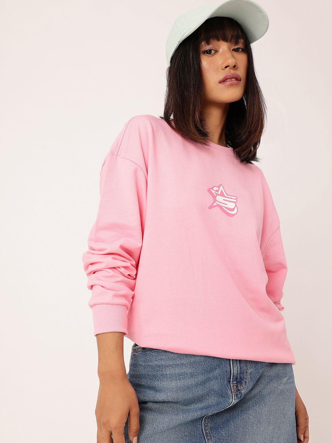 DressBerry Printed Cotton Terry Relaxed Fit Sweatshirt