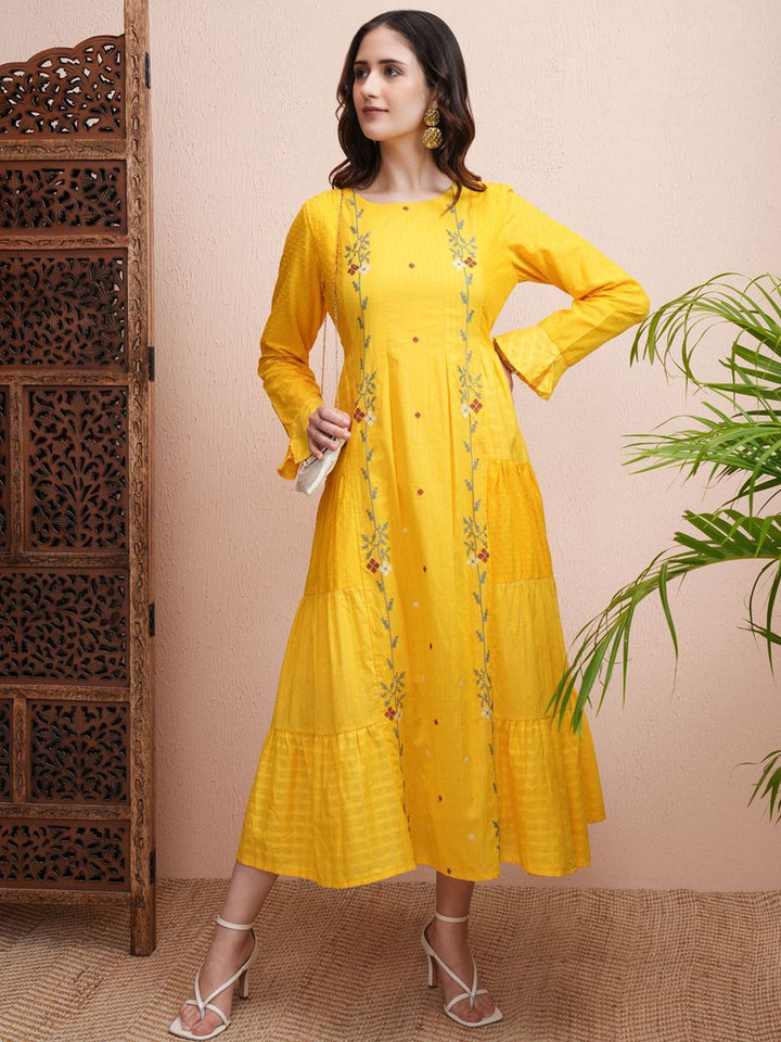 Vishudh Embroidered Flared Sleeve A-Line Maxi Dress