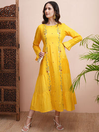 Vishudh Embroidered Flared Sleeve A-Line Maxi Dress