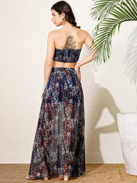 Berrylush Floral Printed Strapless Crop Top With Maxi Skirt