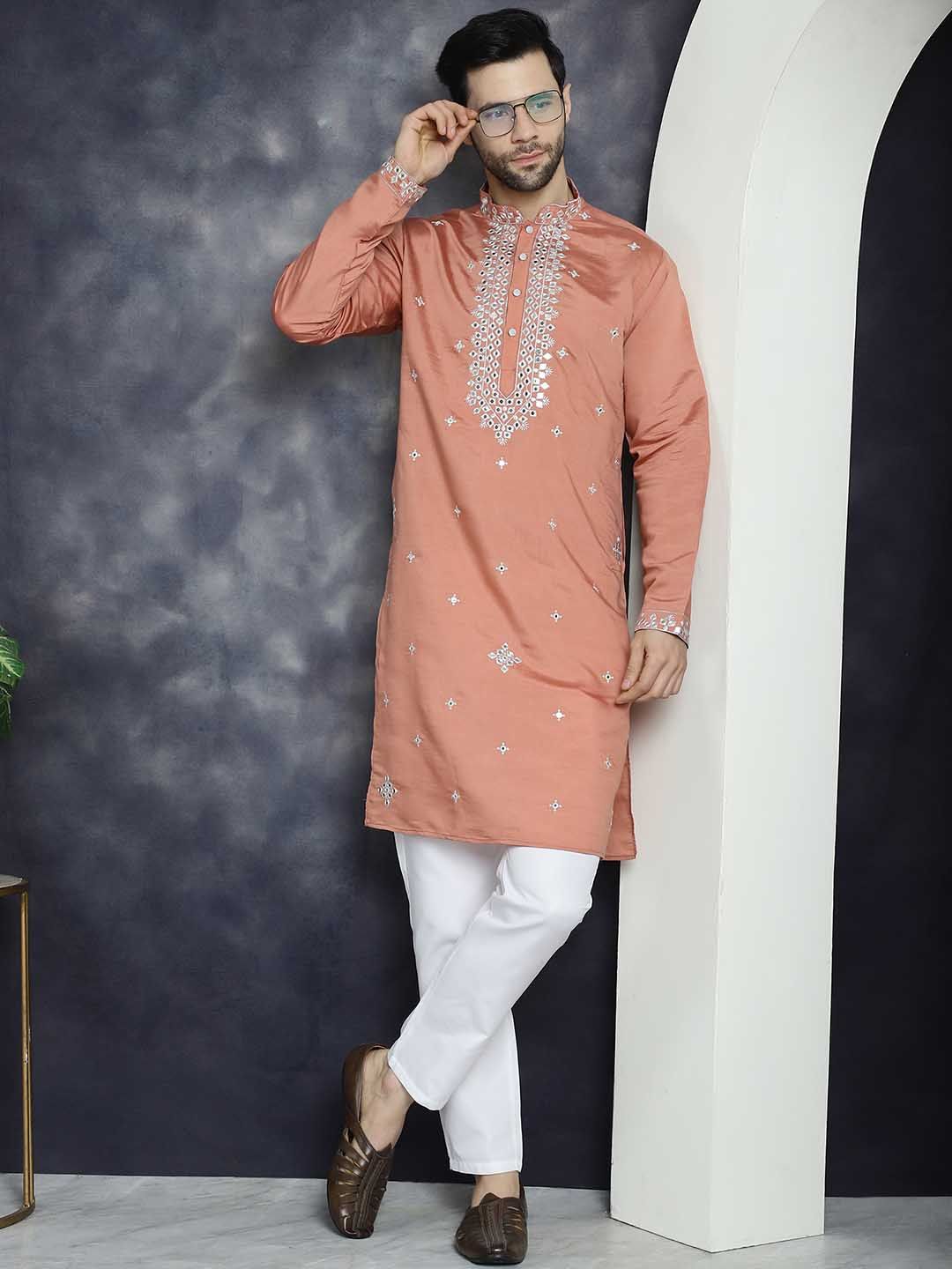 Jompers Embroidered Regular Mirror Work Kurta with Pyjamas