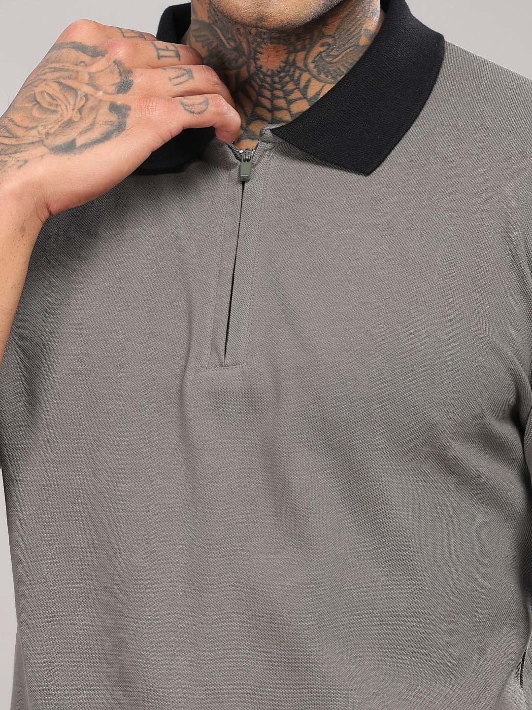 ADRO Men Solid Polo Collar Cotton T-shirt