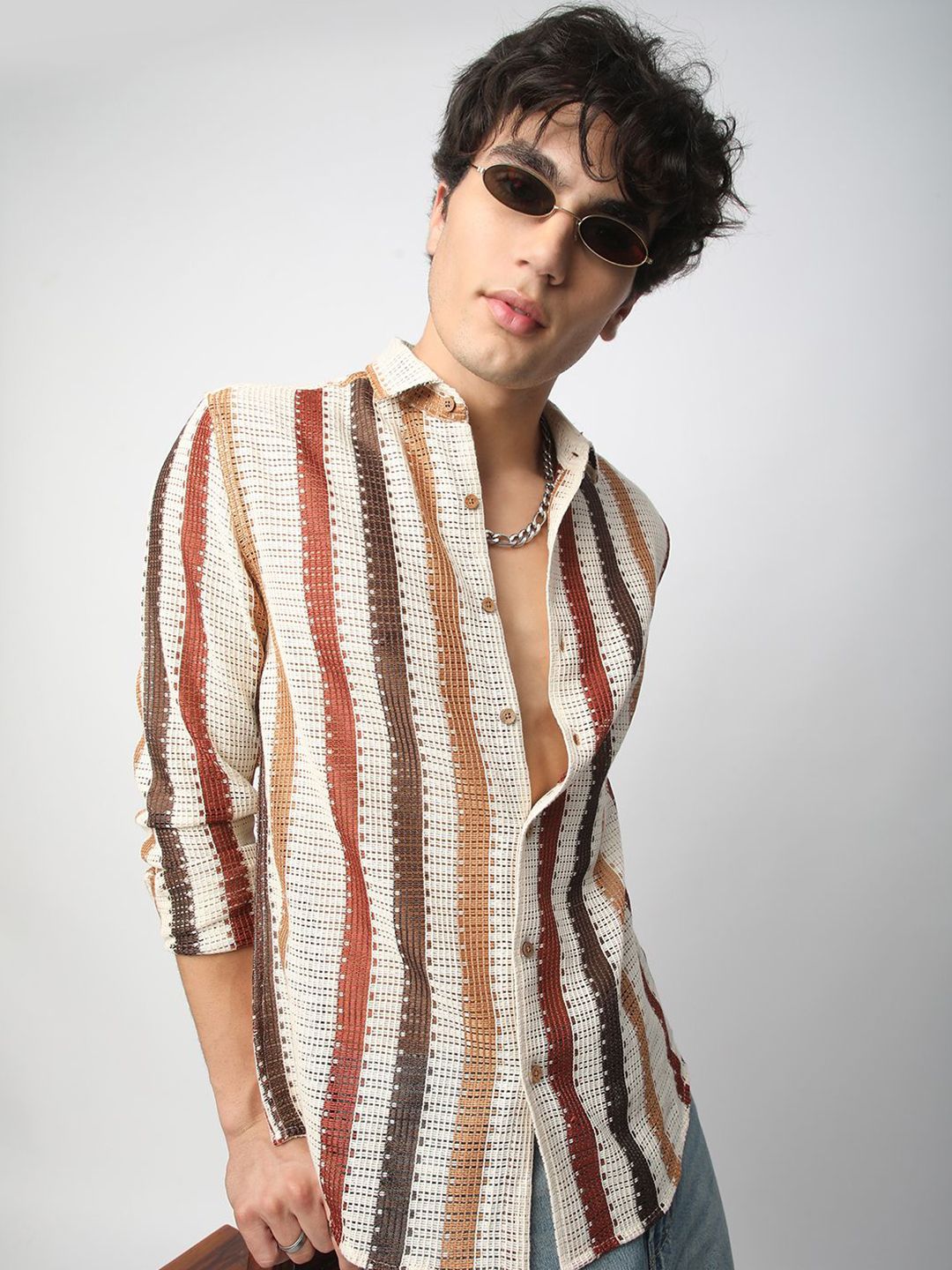 VASTRADO Men Classic Slim Fit Multi Stripes Opaque Striped Casual Shirt