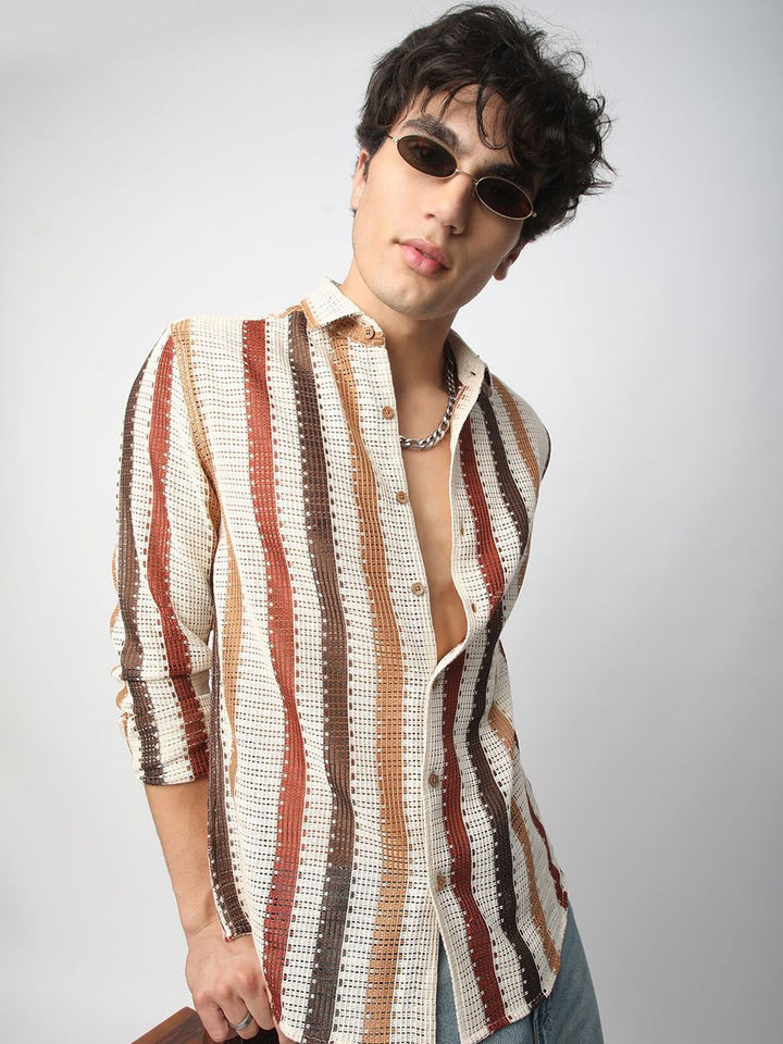 VASTRADO Men Classic Slim Fit Multi Stripes Opaque Striped Casual Shirt