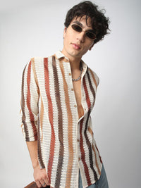 VASTRADO Men Classic Slim Fit Multi Stripes Opaque Striped Casual Shirt