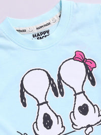 Happy Faces Girls Pure Cotton Peanuts Printed T-shirt with Joggers