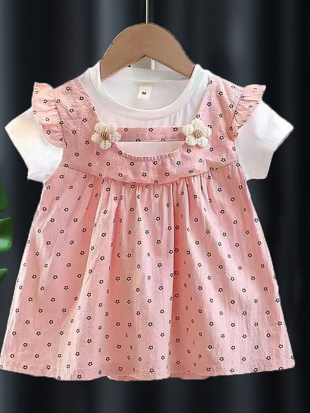 YK Polka Dot Print Flutter Sleeve Fit & Flare Dress