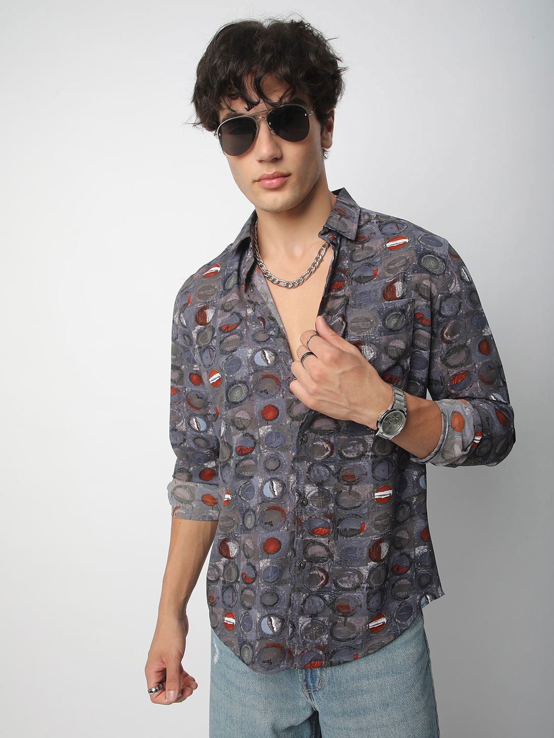 VASTRADO Men Classic Spread Collar Abstract Printed Slim Fit Casual Shirt