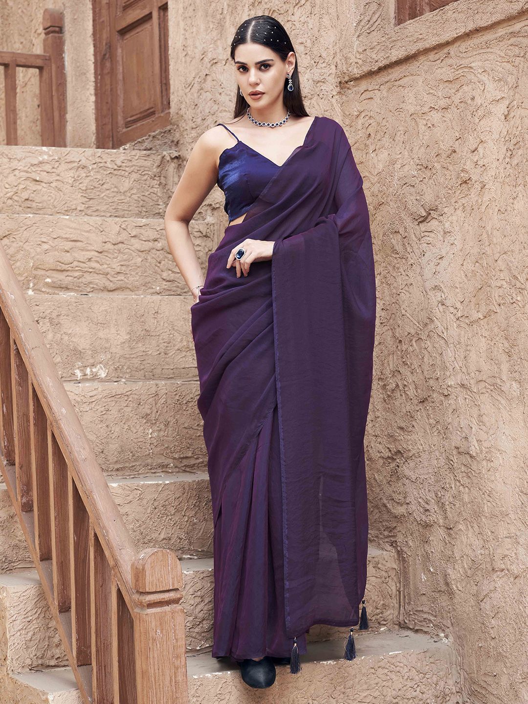 Tikhi Imli Solid Satin Saree With  Blouse Piece