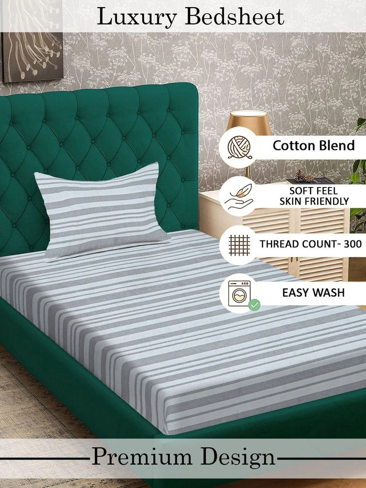 Myntra Elegant Homes Berjalur Kelabu & Putih Cadar 300 TC Single dengan 1 Sarung Bantal