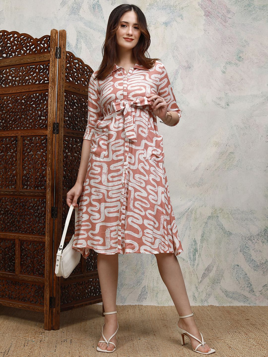 Vishudh Women Abstact Printed Shirt Midi Dress