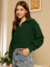 Berrylush Women Ribbed Crop Pullover