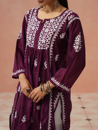 House of Chikankari Women Embroidered Chikankari Chanderi Silk Kurta