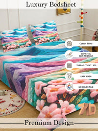 Myntra Elegant Homes Blue Abstract 300 TC Double Bedsheet & 2 Pillow Covers 98''X 88''