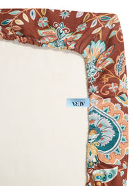 Aura Rust & Blue Printed 300 TC Fitted King Bedsheet Set 2.5 m x 2.25 m