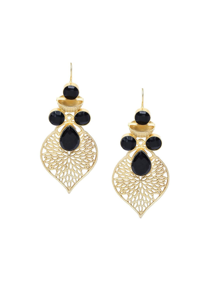 Anting-anting Jatuh Berbentuk Daun Anouk Bersalut Emas Hitam