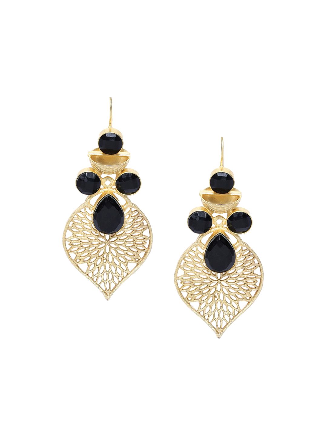 Anting-anting Jatuh Berbentuk Daun Anouk Bersalut Emas Hitam