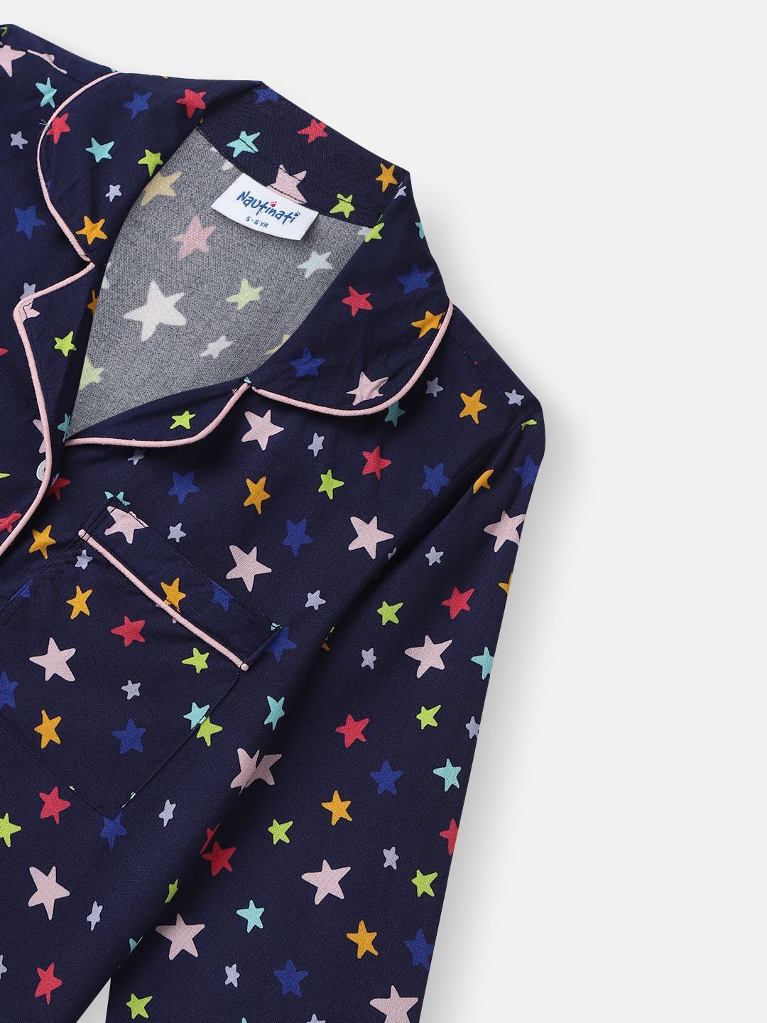 Nauti Nati Boys Star Printed Lapel Collar Neck Shirt and Matching Pants Nightsuit