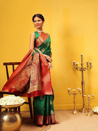 Silk Land  Banarasi Soft Silk Butti Design Saree with Contrast Border and Pallu