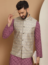 Anouk Sequinned Mandarin Collar Regular Kurta & Churidar With Nehru Jacket