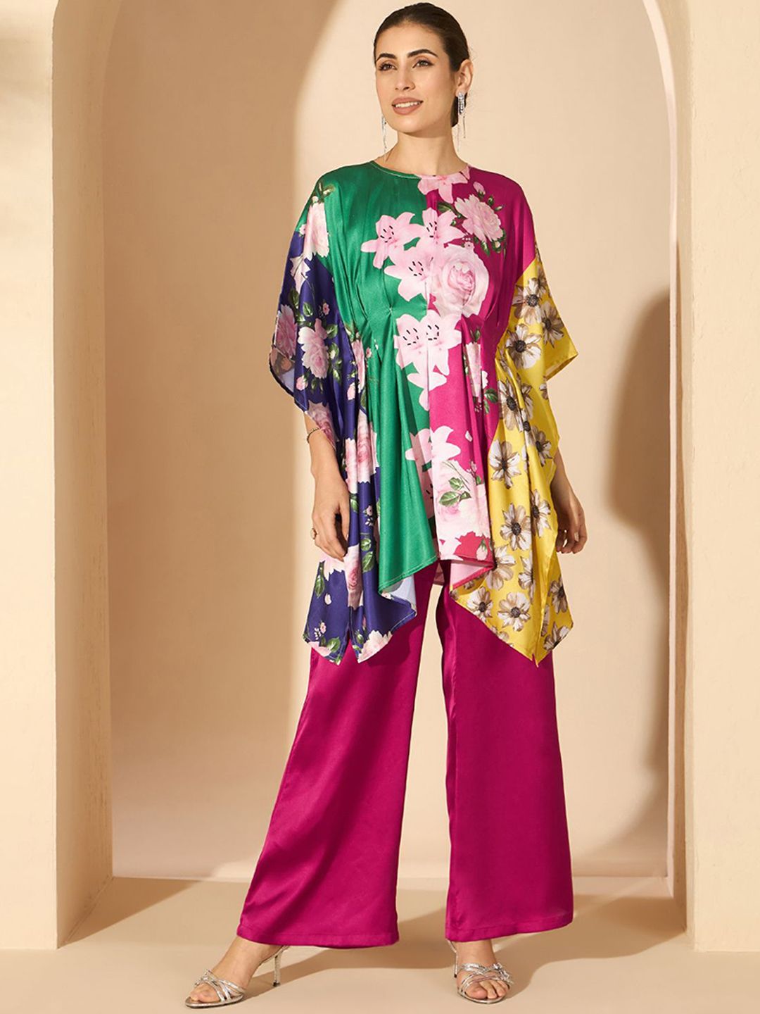 Antheaa Pink Floral Printed Tunic with Palazzos