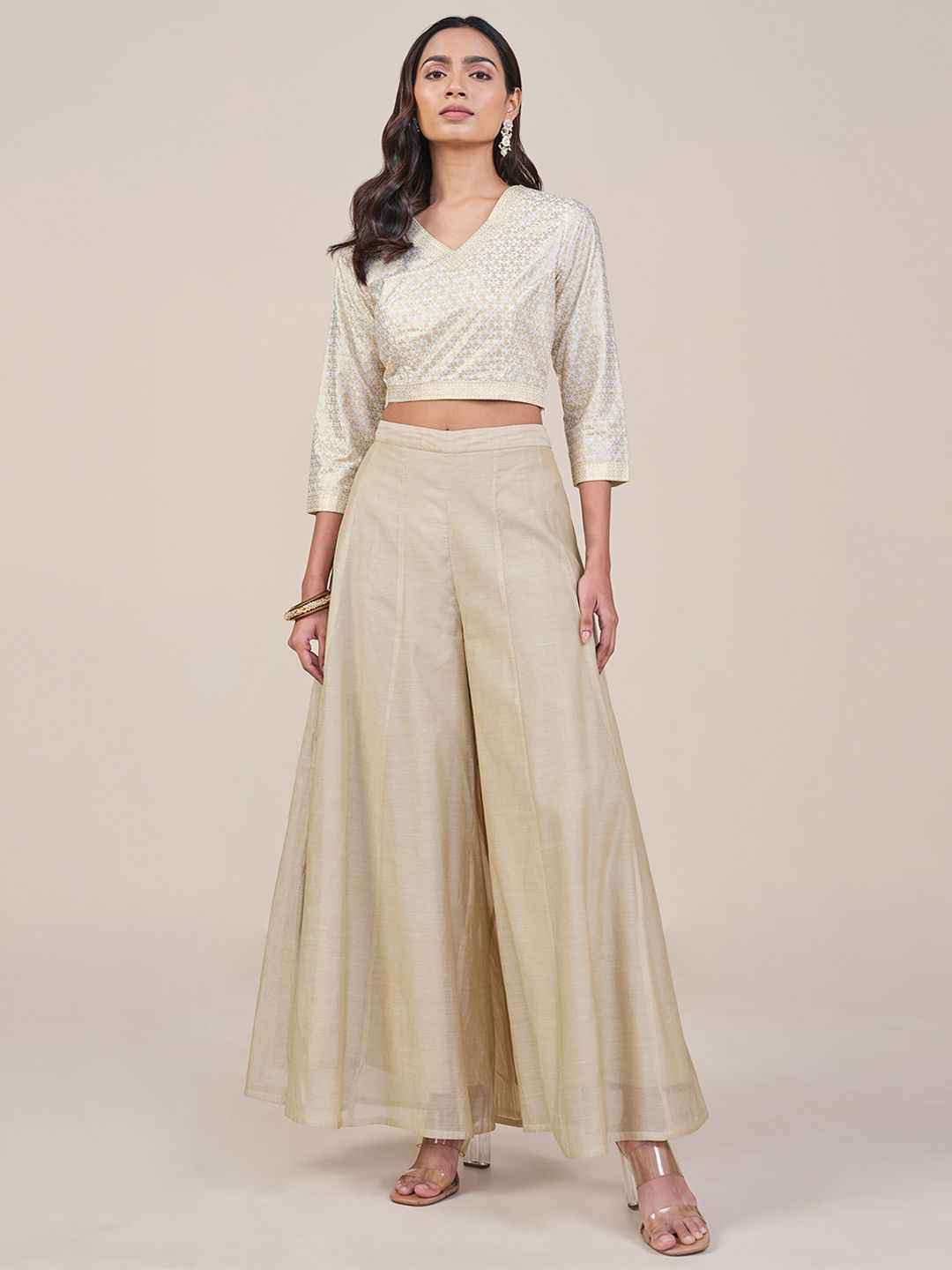 Global Desi Floral Print Wrap Crop Top