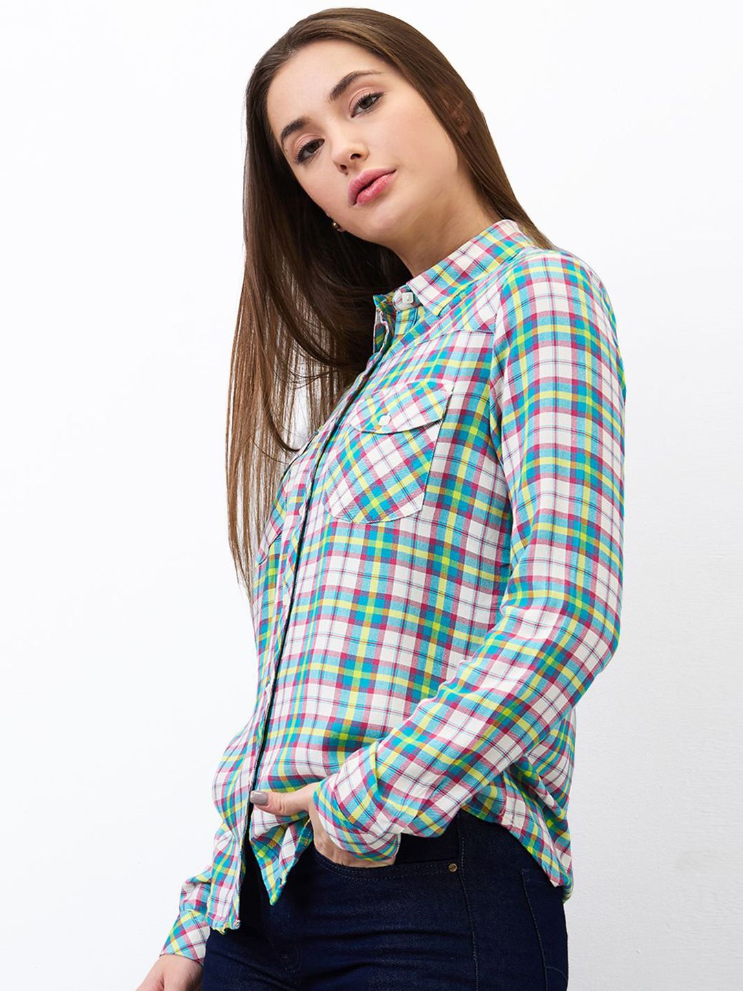 SPYKAR Women Regular Fit Spread Collar Checked Casual Shirt