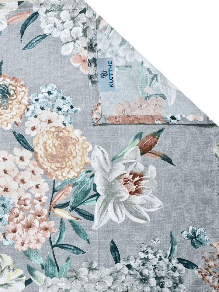 KLOTTHE Grey Floral Printed 300 TC Single Bedsheets