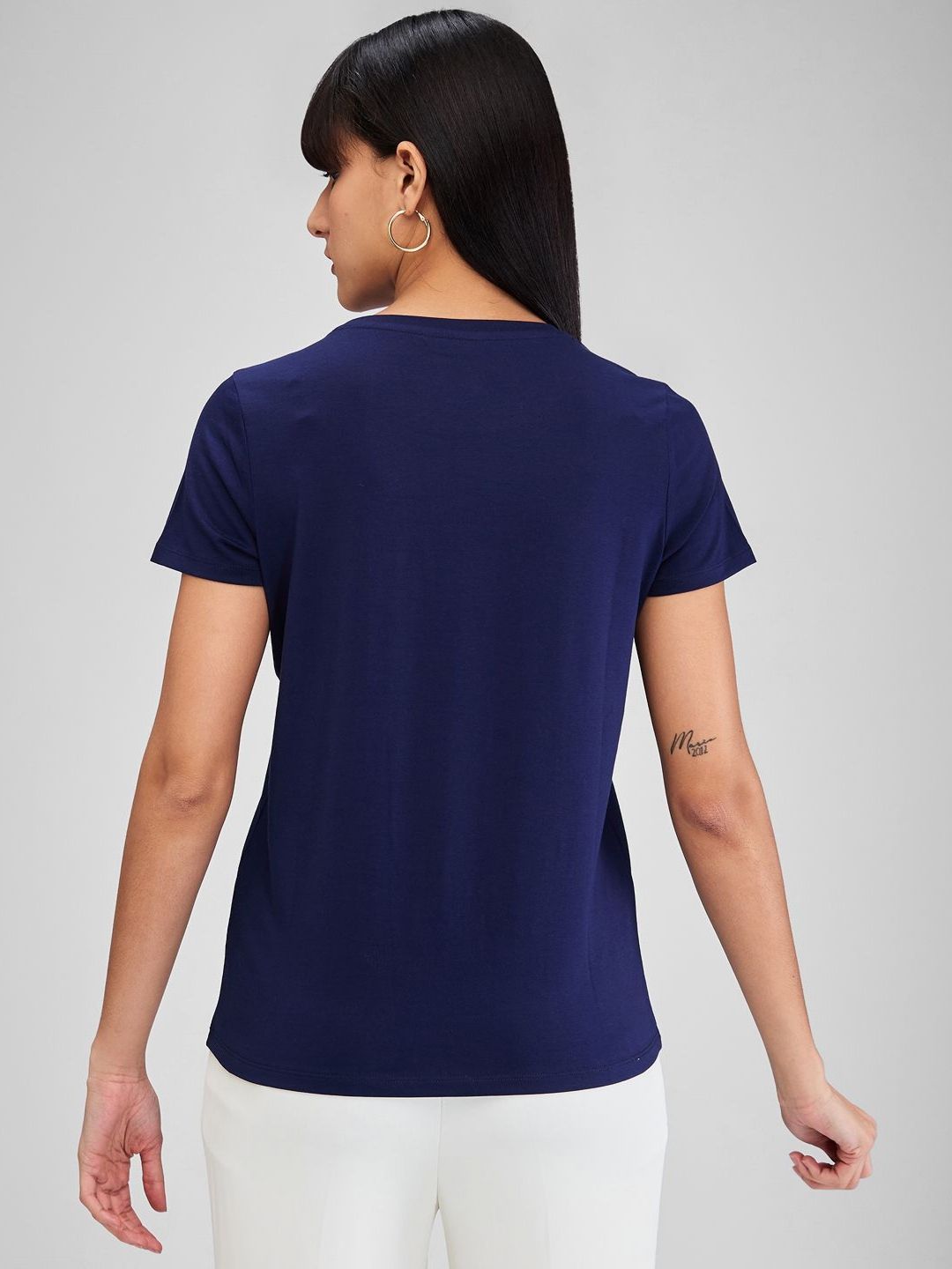 SPYKAR Women Typography Applique T-shirt