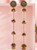 Rubans Oxidised 18K Gold Plated Flower Motif & Golden Ghungroo Beaded Long Drop Earrings