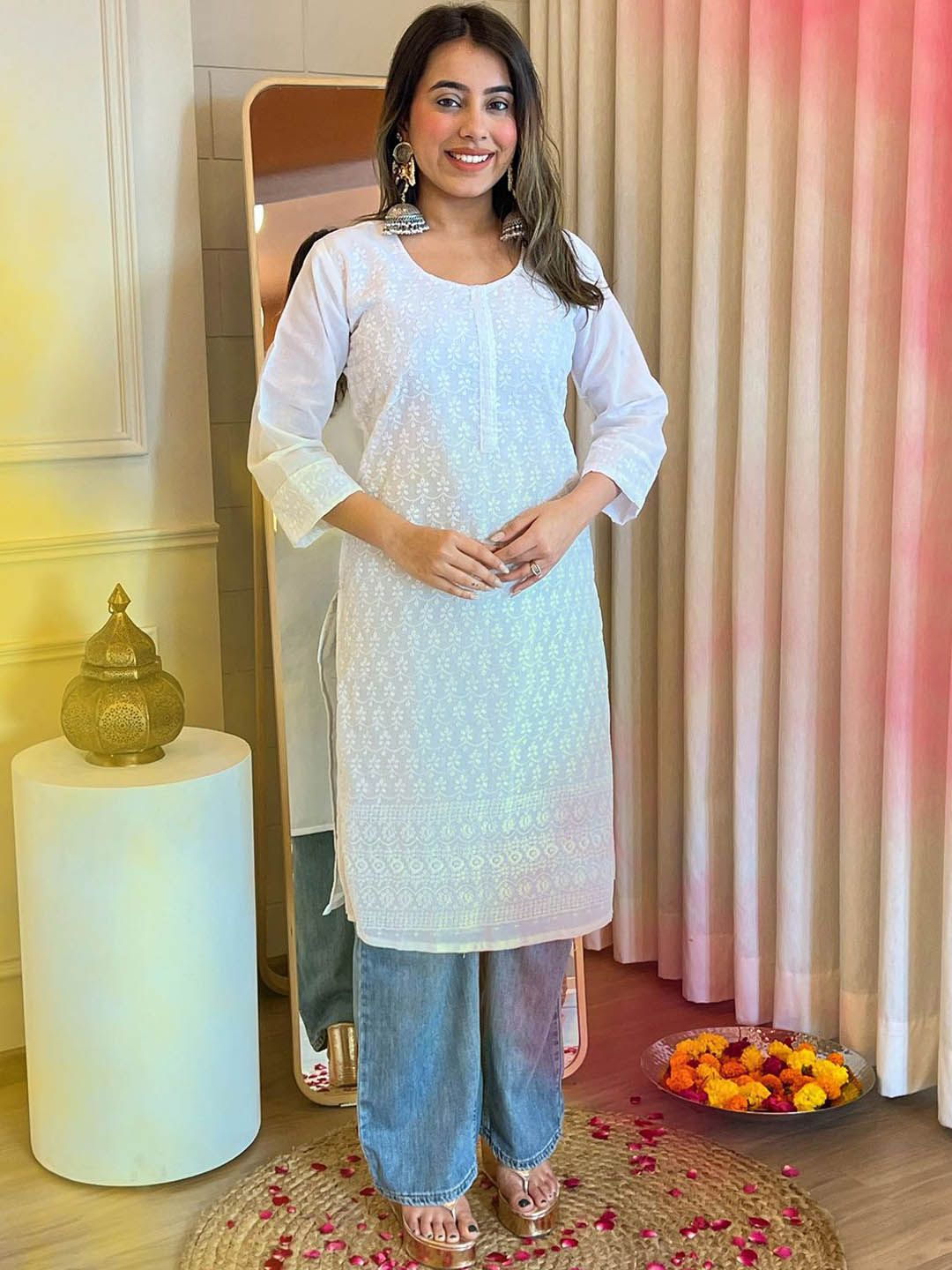 Indo Era Floral Embroidered Straight Kurta