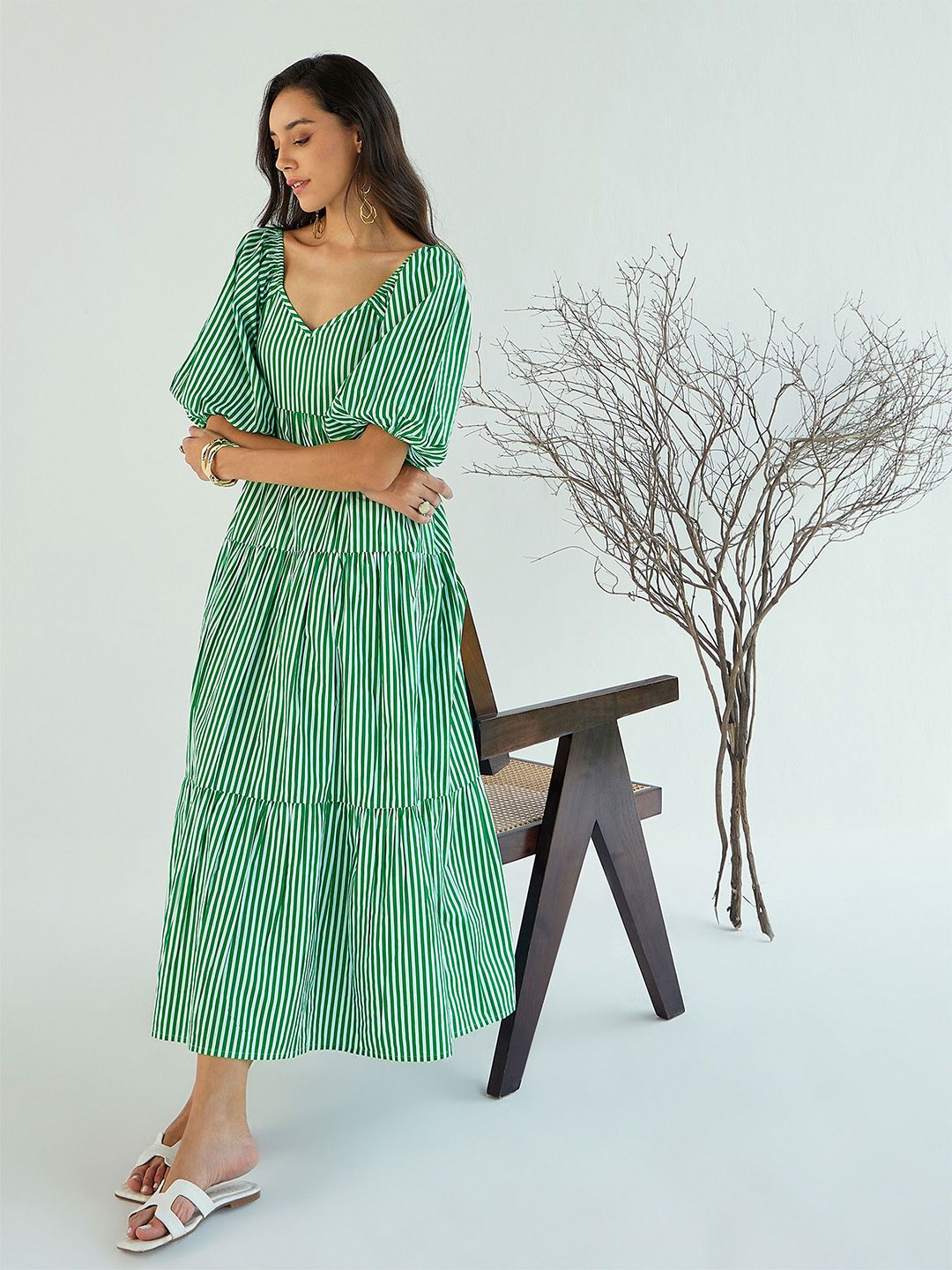 Pink Paprika by SASSAFRAS Women Striped Printed Fit And Flare Maxi Dress