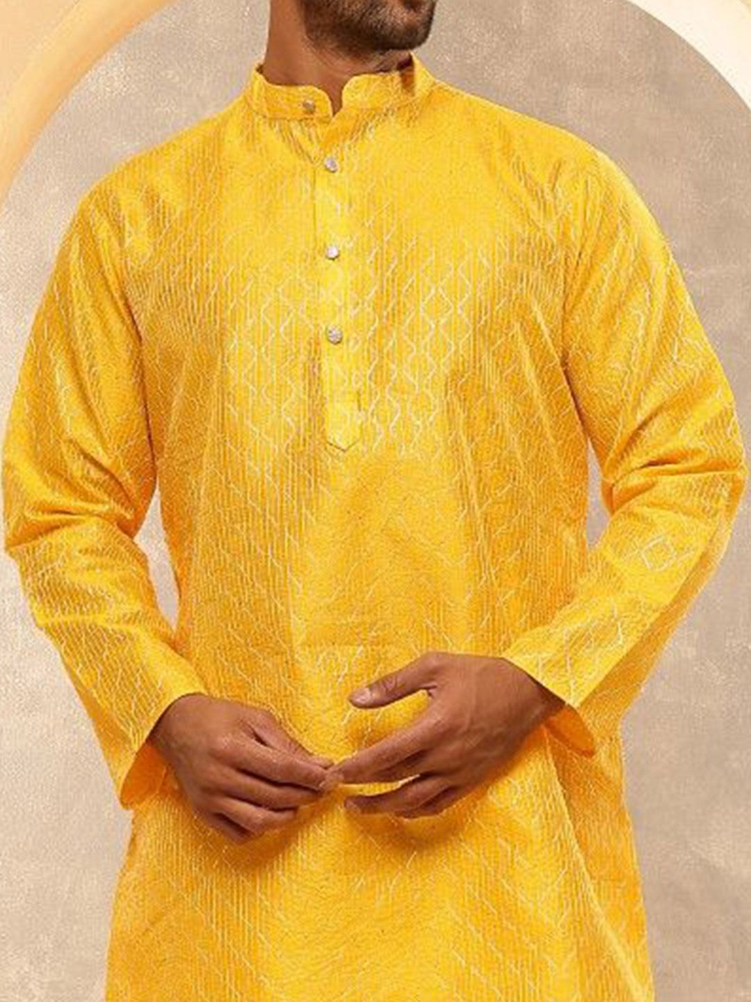 Anouk Geometrik Sulam Kolar Jalur Benang Bekerja Lurus Kapas Sutera Kurta