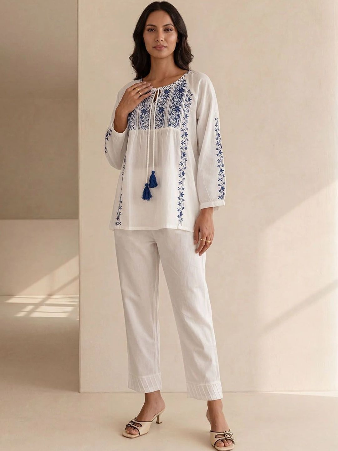 House of Chikankari Embroidered Ethnic Cotton Top