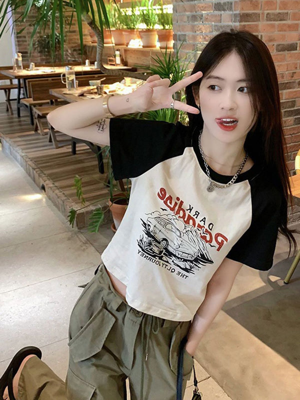 DressBerry Women Printed V-Neck Extended Sleeves Applique T-shirt