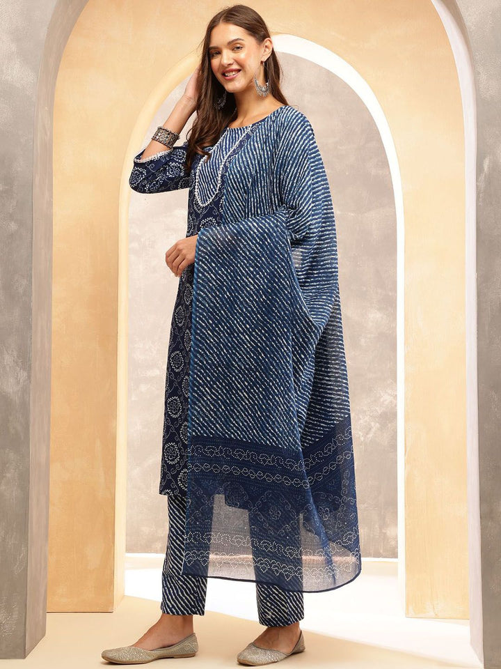 Anouk Women Ethnic Motifs Printed Regular Sequinned Pure Cotton Kurta with Trousers & With Dupatta