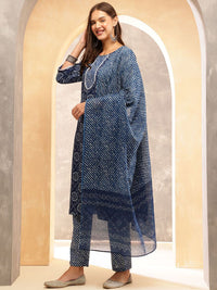 Anouk Women Ethnic Motifs Printed Regular Sequinned Pure Cotton Kurta with Trousers & With Dupatta