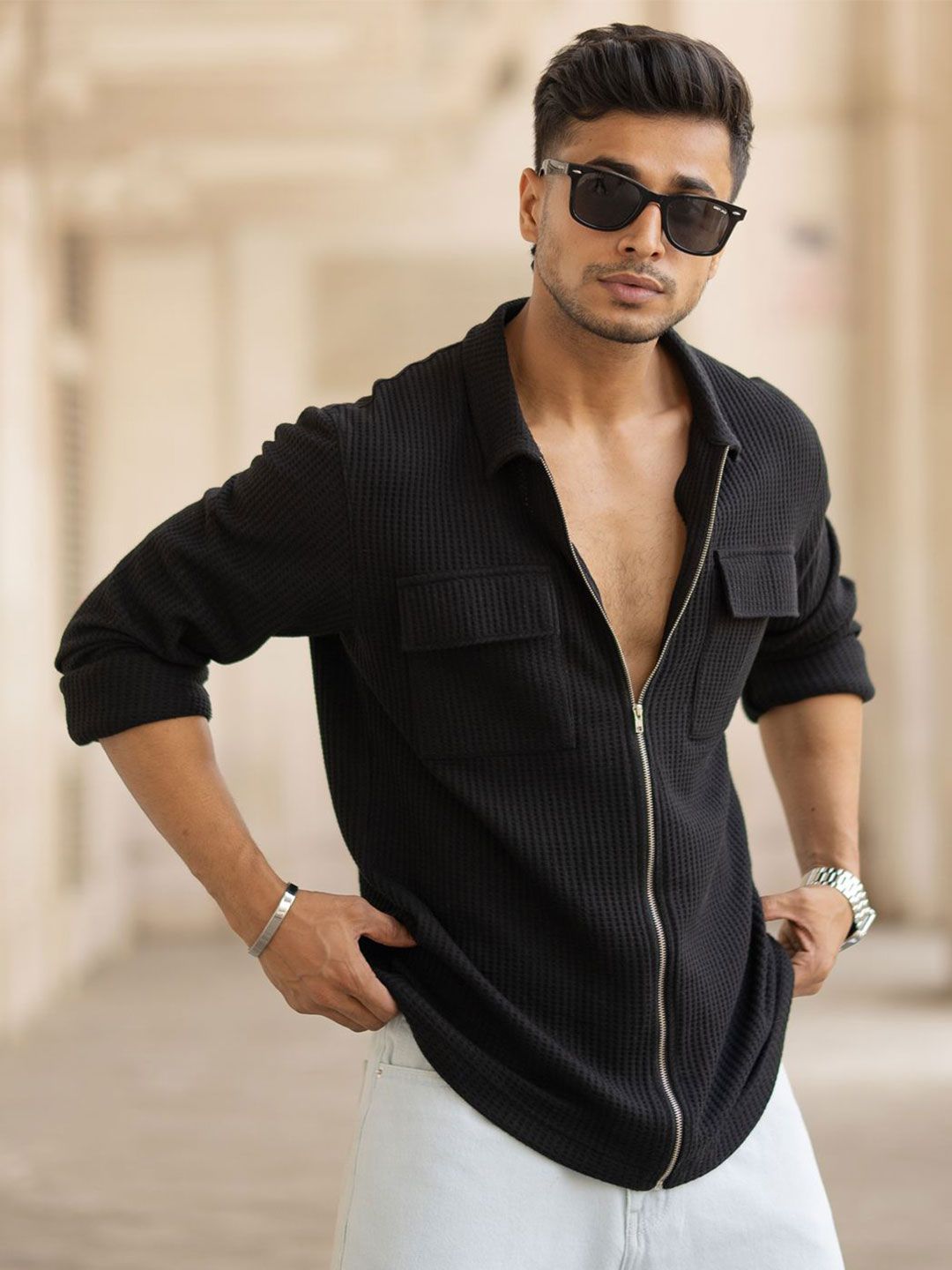 Powerlook Men Spread Collar Vertical Striped Cotton Casual Shirt