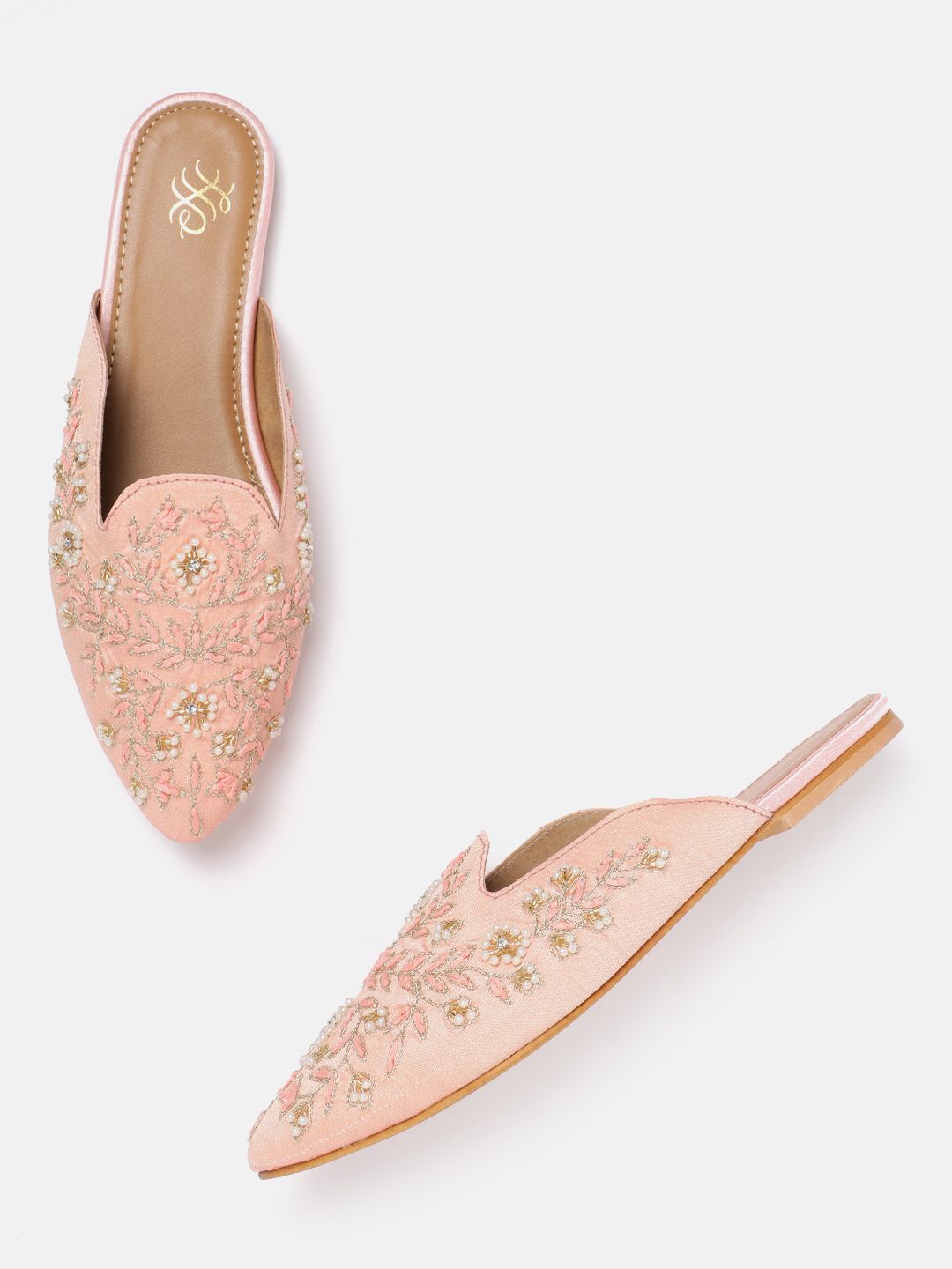 House of Pataudi Floral Embroidered Mules