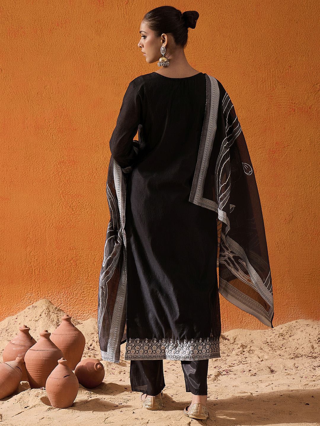 Indo Era Floral Woven Design Thread Work Straight Kurta With Trousers & Dupatta