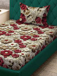 KLOTTHE Beige Floral Printed Dilengkapi 300 TC Single Cadar 7D Dengan Sarung Bantal