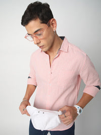 VASTRADO Men Classic Spread Collar Gingham Checked Cotton Slim Fit Casual Shirt