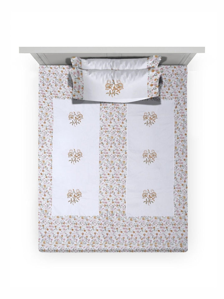 Myntra Elegant Homes White Floral Printed Pure Cotton 400 TC Single Bedsheet Set 88" x 59"