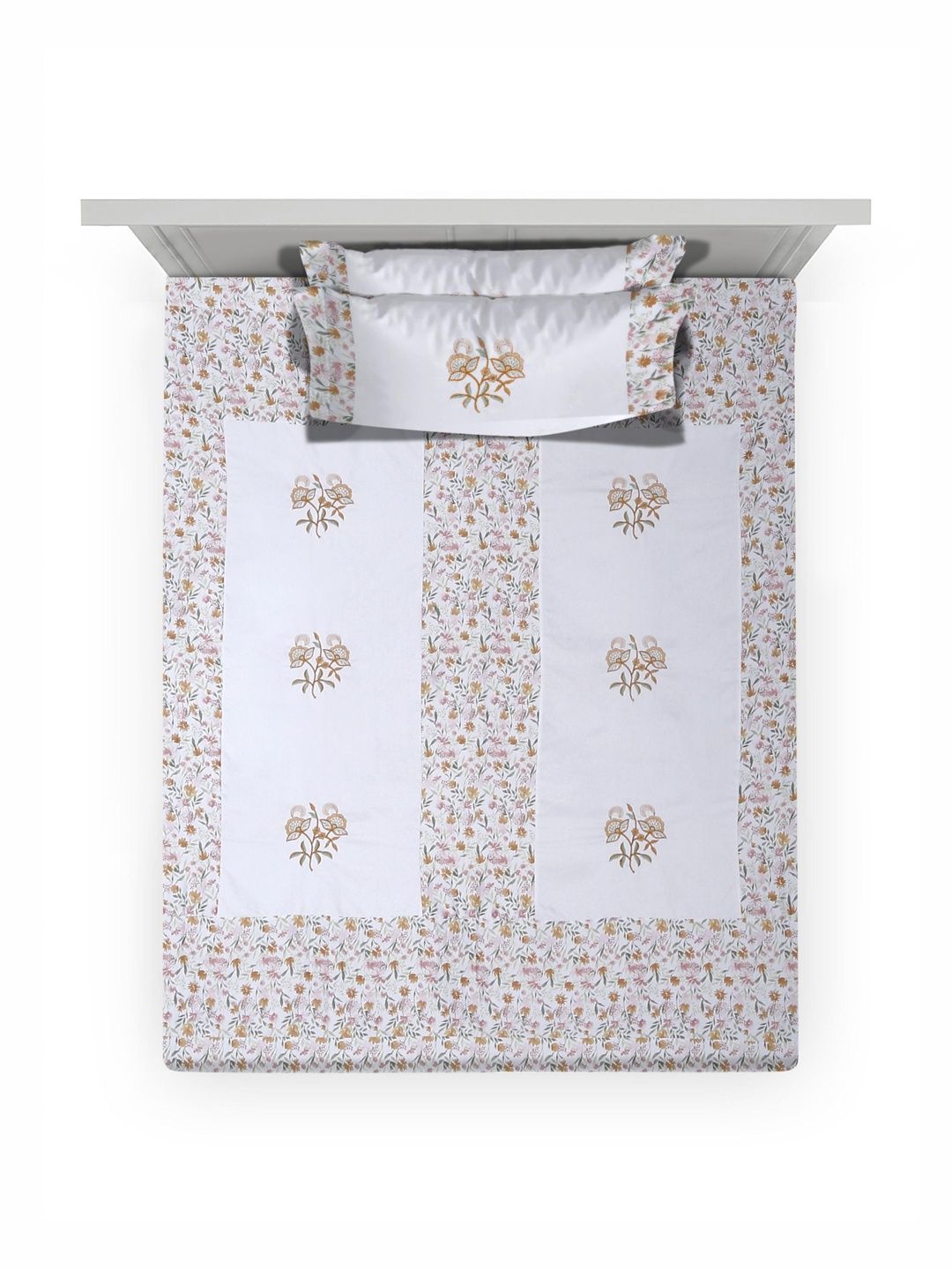 Myntra Elegant Homes White Floral Printed Pure Cotton 400 TC Single Bedsheet Set 88" x 59"