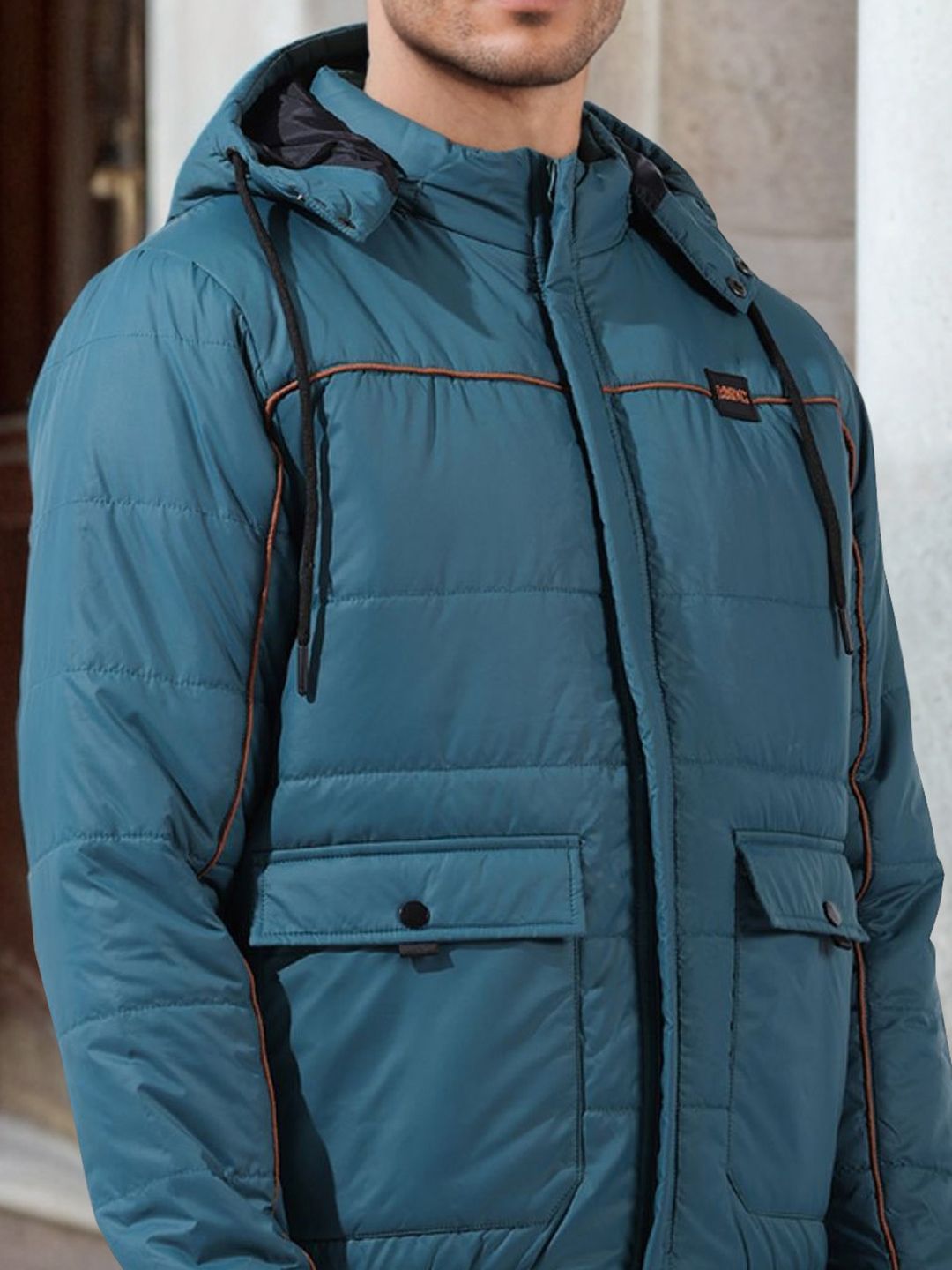 The Indian Garage Co Men Men Regular Fit Badges Hooded Puffer Jacket