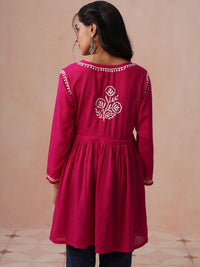 Kurta Kerja Benang Sulam Bunga Rumah Wanita Chikankari