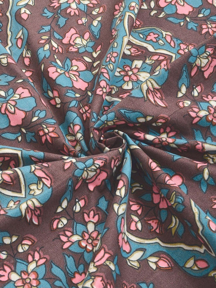 KLOTTHE Brown Floral  300 TC Super King Fine Bedsheets
