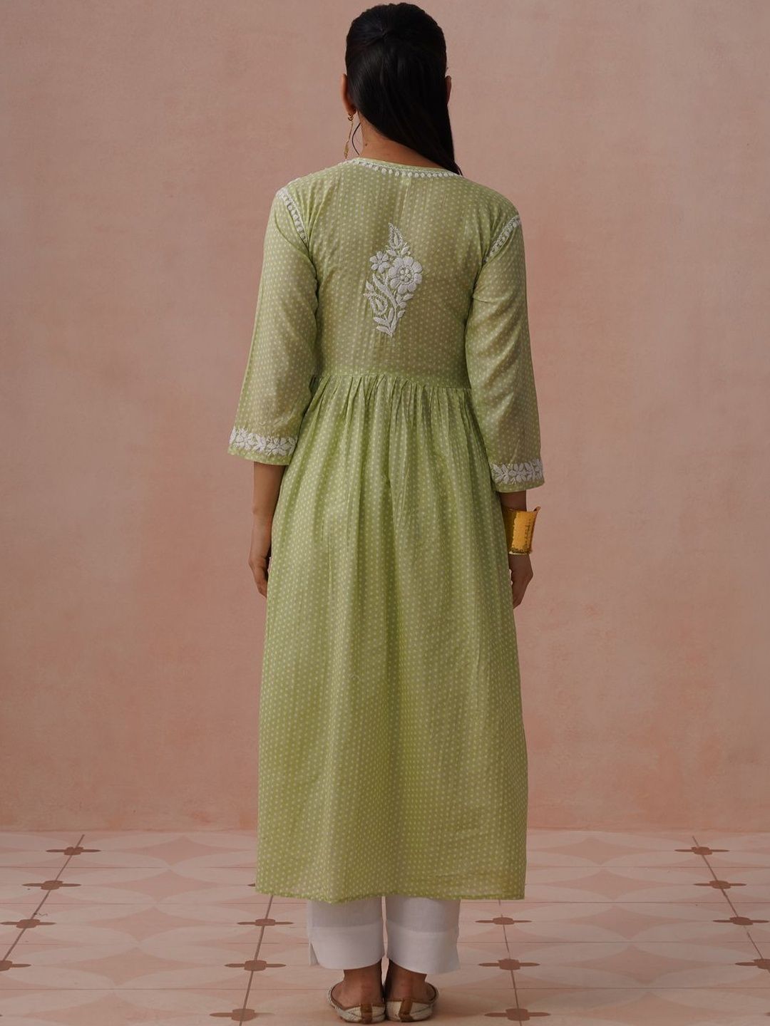 House of Chikankari Ethnic Motifs Print A-Line Maxi Dress