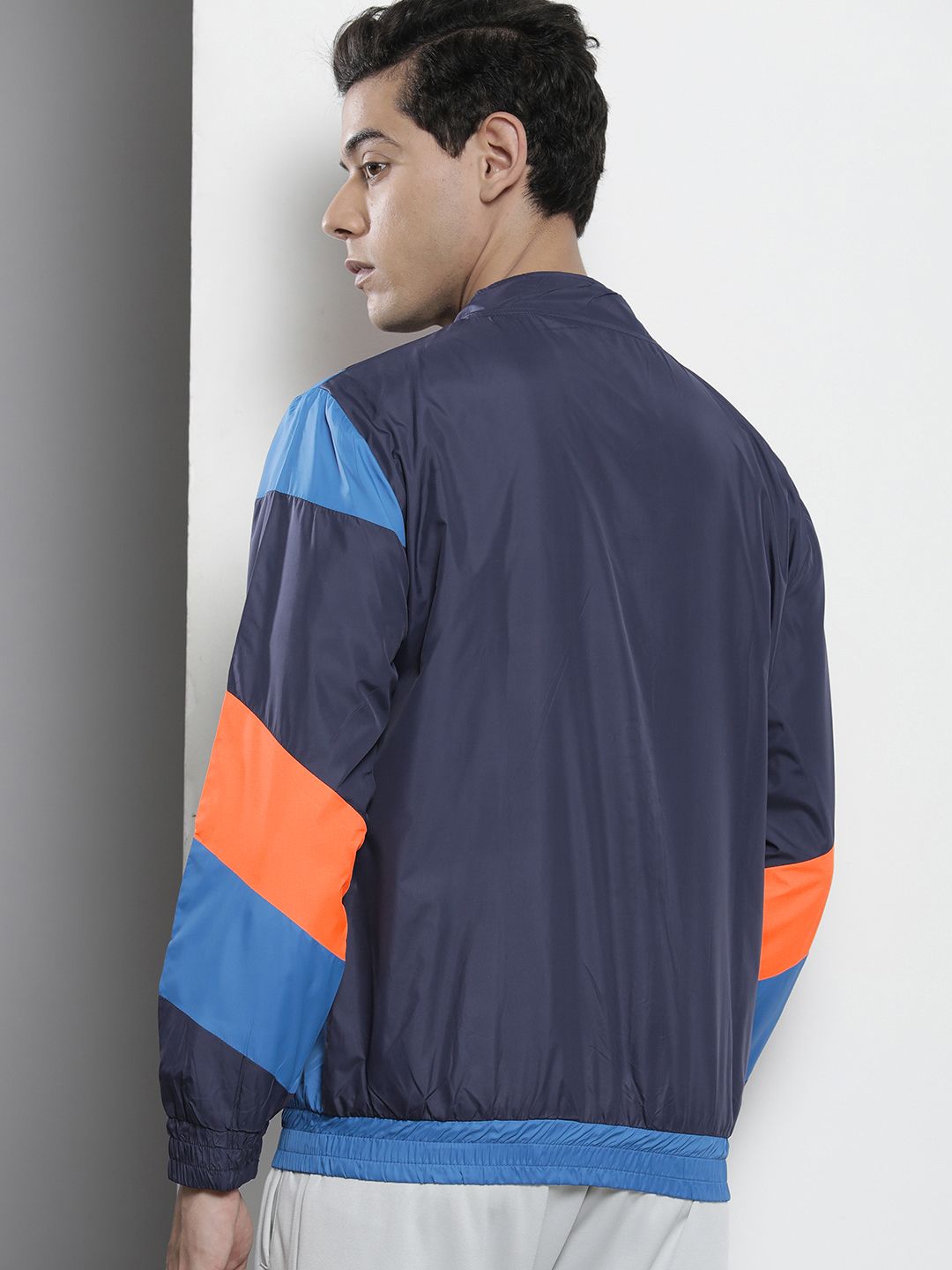 The Indian Garage Co Men Navy Blue & Orange Colourblocked Tailored Jacket